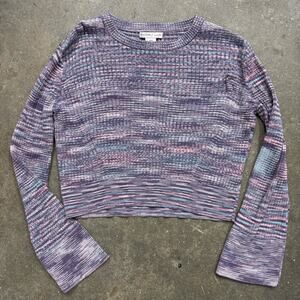 Sincerely Jules Ribbed Bell Sleeve Cropped Boho Top Purple Space Dye Medium